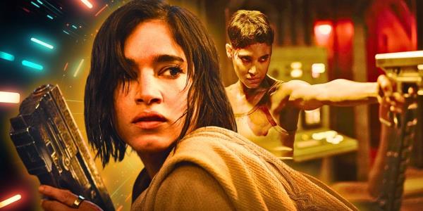 A custom image of two versions of Sofia Boutella's Kora from Rebel Moon